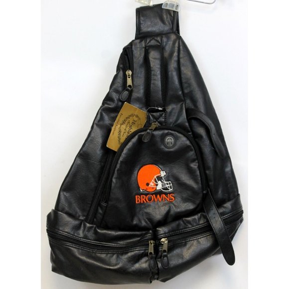 NWT NFL Browns Highland II Series Noir Sling Backpack Black Faux Leather Lined